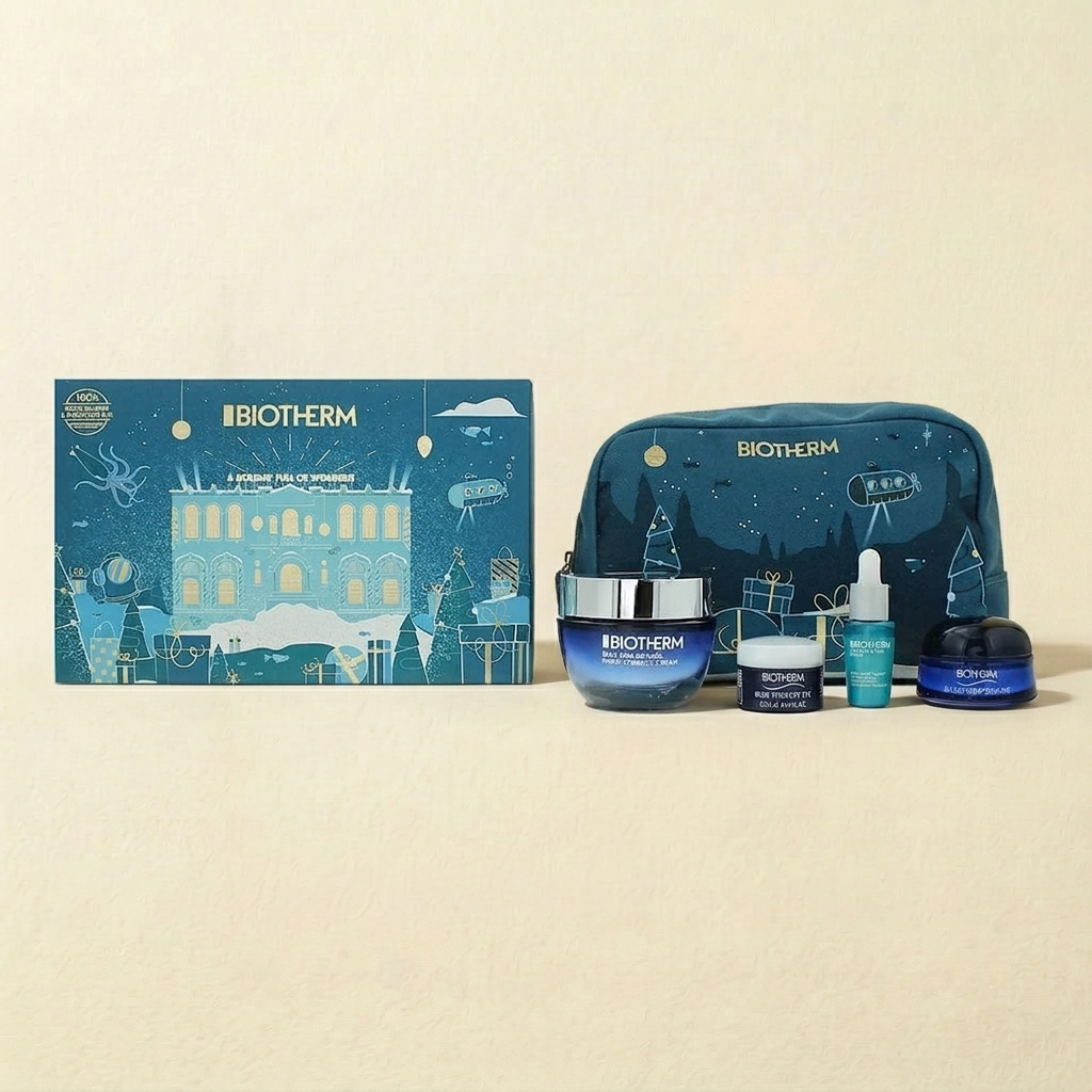 Biotherm Blue Therapy Gift Set 50ml Pro-Retinol Cream + 7ml Plankton Elixir Serum + 5ml Eye Cream + 15ml Night Cream + Pouch